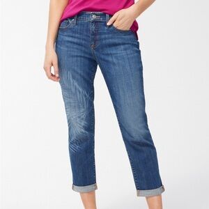 NWT Chico’s Girlfriend Laser Palm Print Cropped jeans.